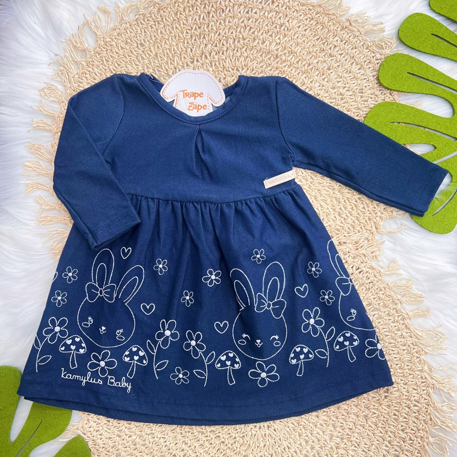 Vestido Manga Longa Cotton Jeans Coelhinha - Azul